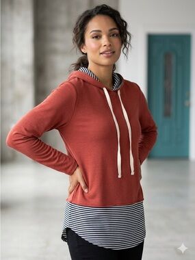 Betsey’s Boutique Shop Rust Color Striped Hoodie